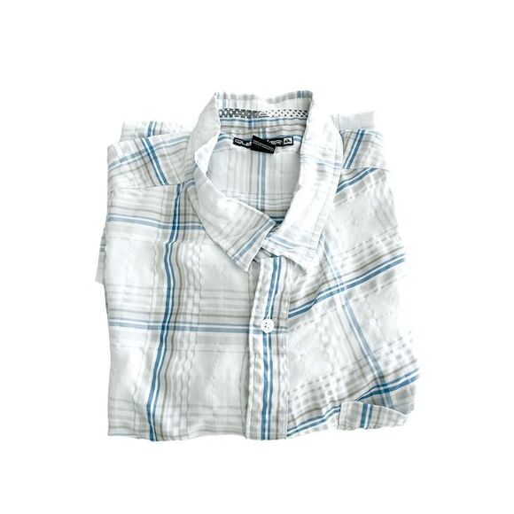Quiksilver Mens Button Down Shirt Short Sleeve Casual Plaid Blue Gray XL - Picture 7 of 7